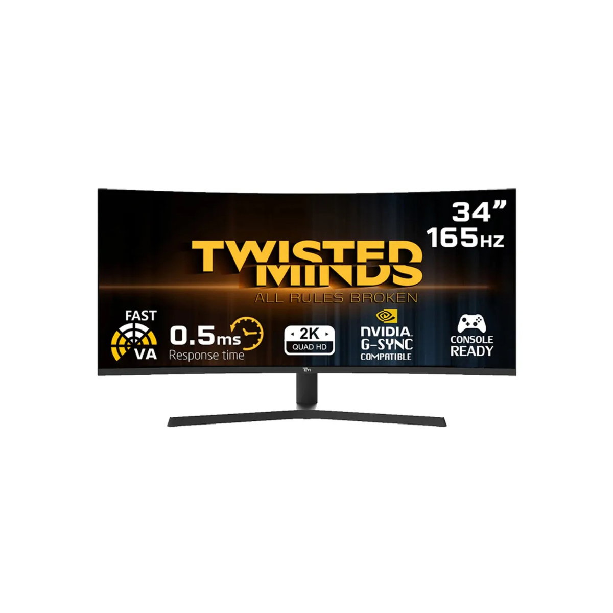 Twisted Minds 34" Curved Gaming Monitor WQHD, 0.5ms, 165Hz, Display Port, HDMI, TM34WQHD165VA