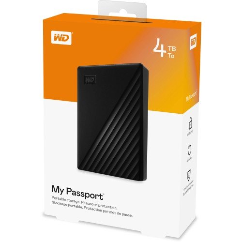 WD My Passport 4TB Portable Hard Drive USB Black.