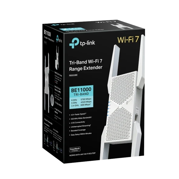 TP-Link RE655BE BE11000 Tri-Band WiFi 7 Range Extender