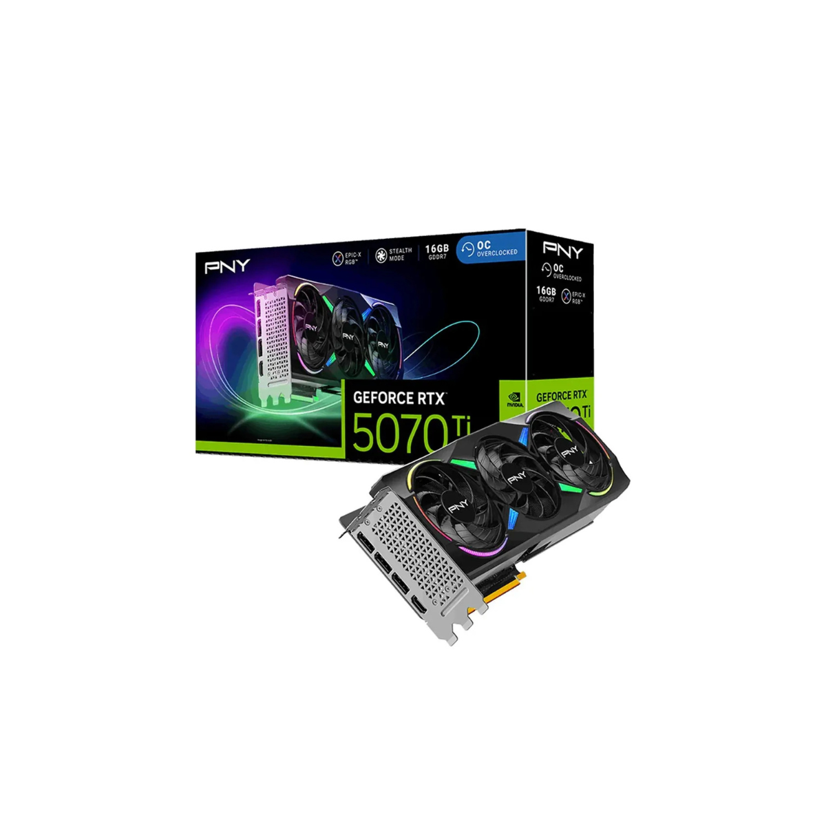 PNY GeForce RTX 5070Ti 16GB EPIC-X RGB™ OC Stealth Mode GDDR7 Graphic Card - VCG5070T16TFXXPB1-O